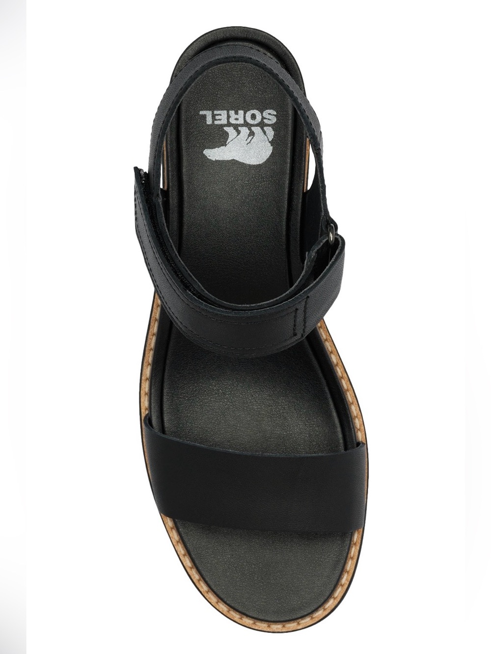 Sorel Joanie IV Y Strap Wedge Sandals Black Leather Size 6 Like New